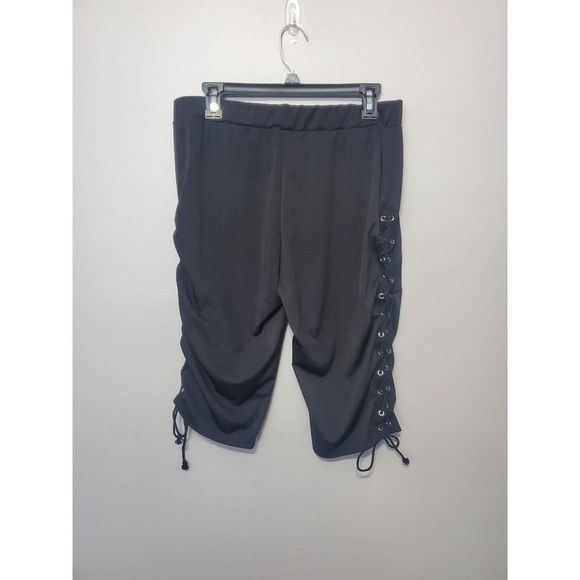 Black Lace-Up Women's Pants - Picture 2 of 7